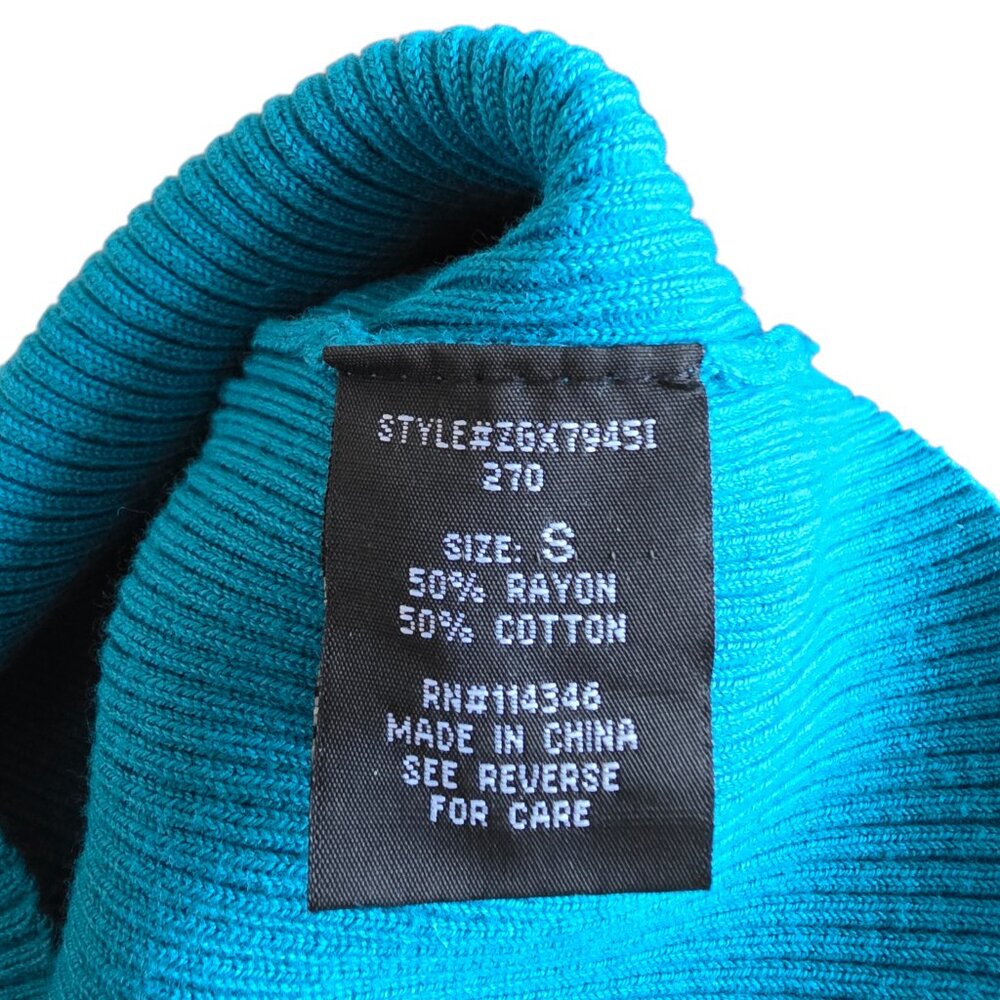 LONG SLEEVED TEAL BELTED SWEATER TOP SIZE SMALL - Picture 7 of 8